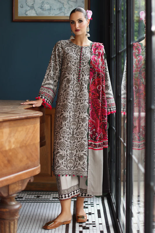 CPW5-09 Charizma Grey & Red Printed Linen Suit Winter 2025 – Stitched 3PC Outfit at Pakistanimoda.com