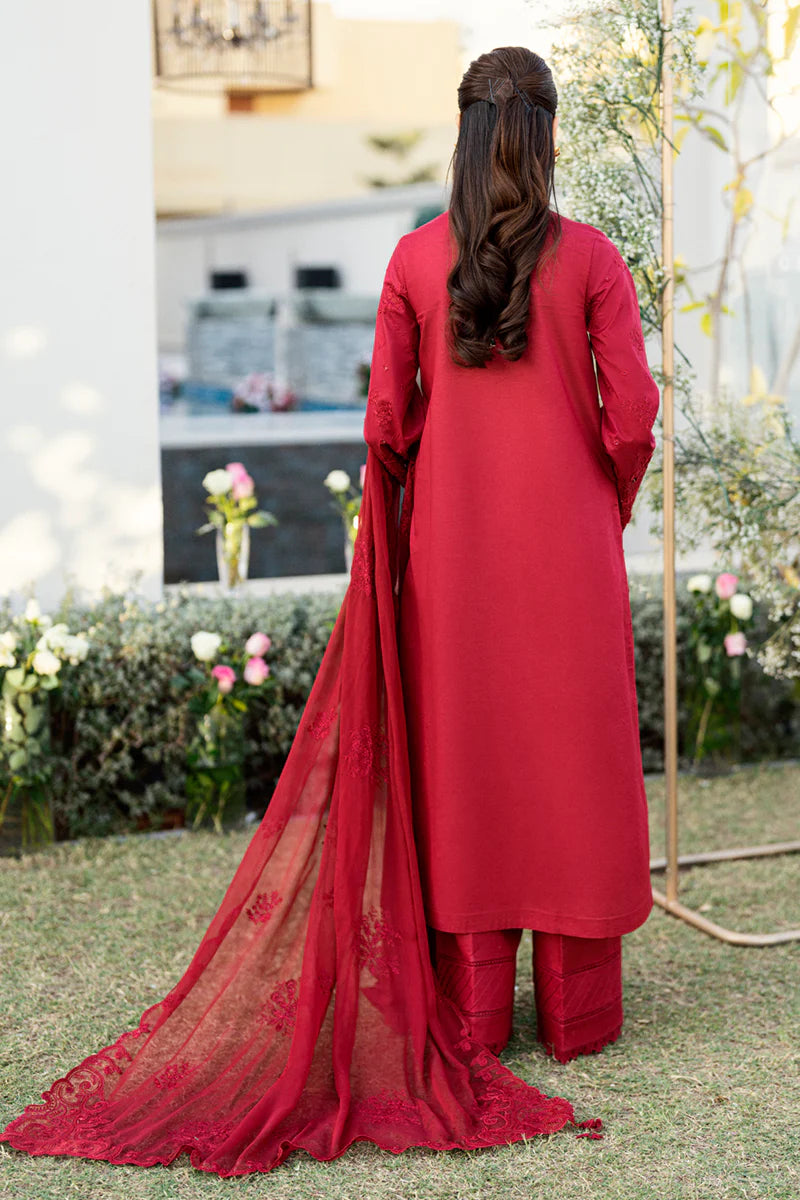 CS-02 LERA- Chikankari Red Eid Ensemble By- Qalamkar