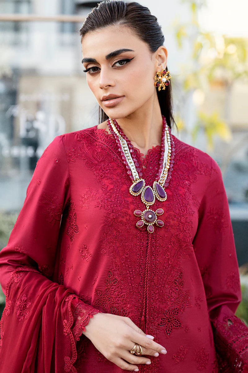 CS-02 LERA- Chikankari Red Eid Ensemble By- Qalamkar