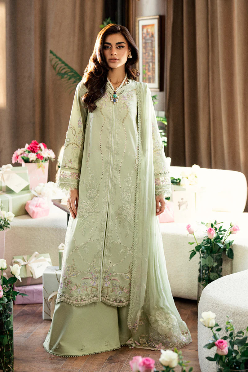 CS-04 ERZA- Chikankari Sage Green Eid Ensemble By- Qalamkar