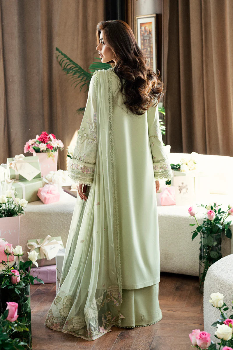 CS-04 ERZA- Chikankari Sage Green Eid Ensemble By- Qalamkar