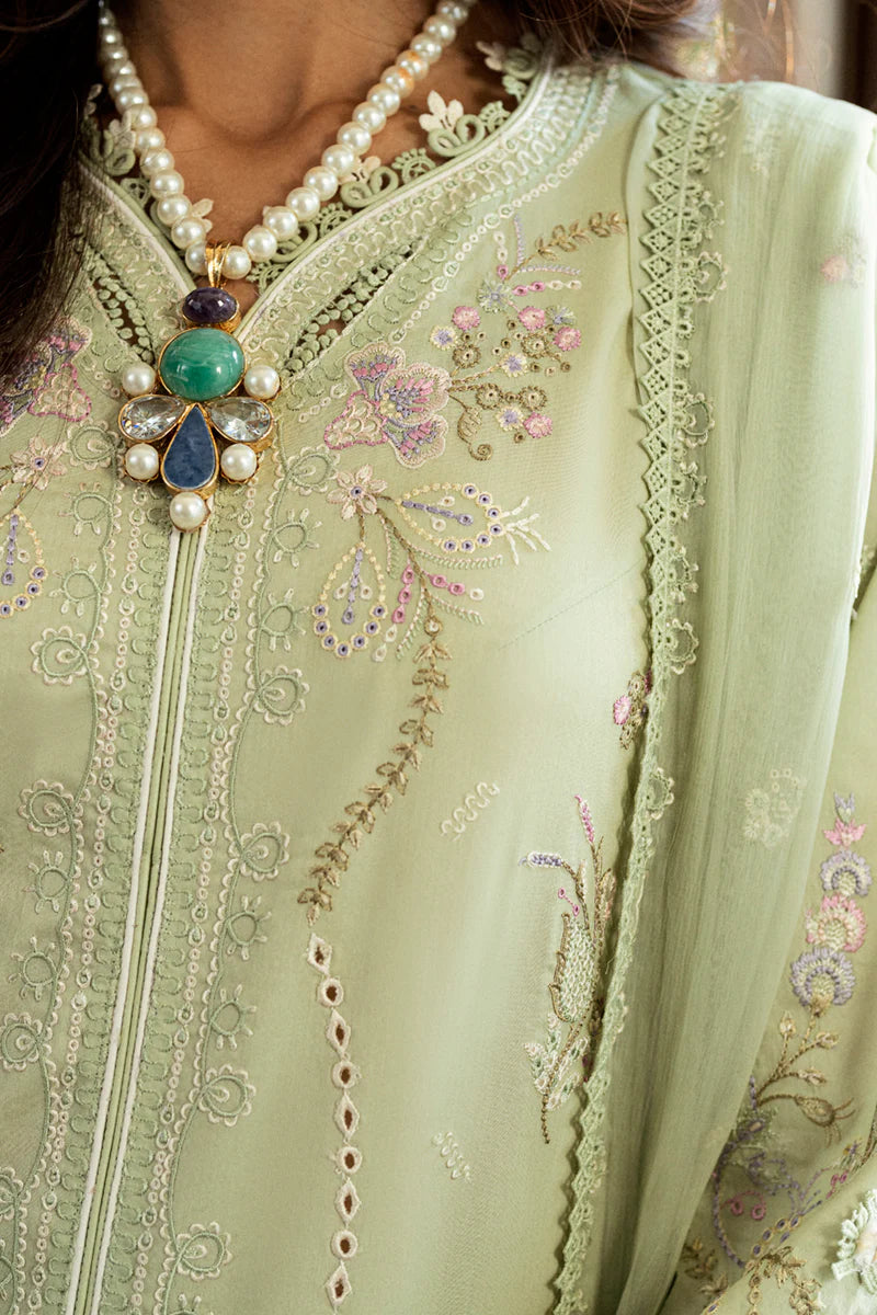 CS-04 ERZA- Chikankari Sage Green Eid Ensemble By- Qalamkar