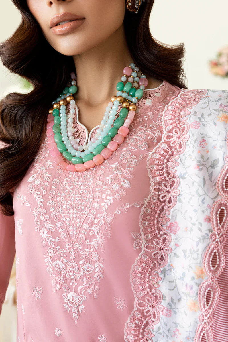 CS-05 Ruvina- Chikankari Peach Pink Eid Ensemble By- Qalamkar