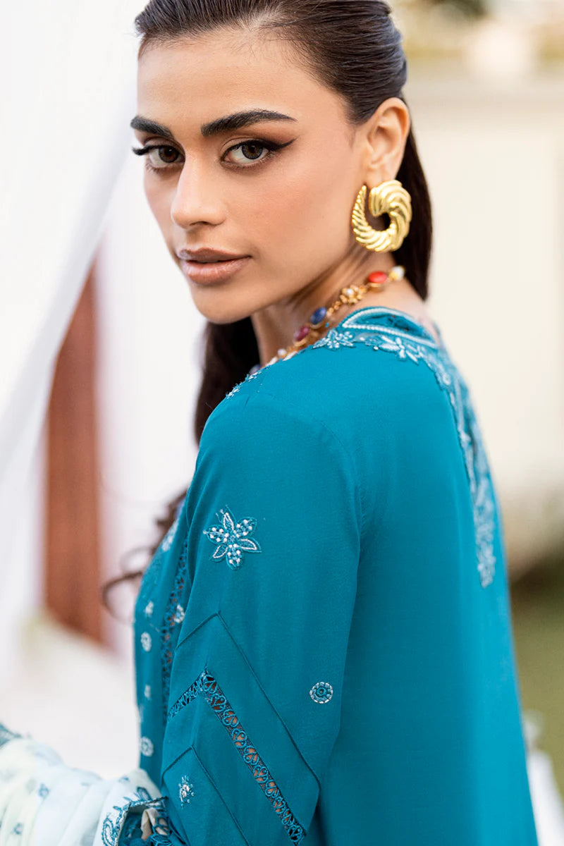 CS-07 ALYANA- Chikankari Green Eid Ensemble By- Qalamkar