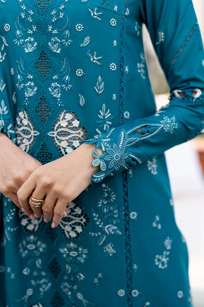 CS-07 ALYANA- Chikankari Green Eid Ensemble By- Qalamkar