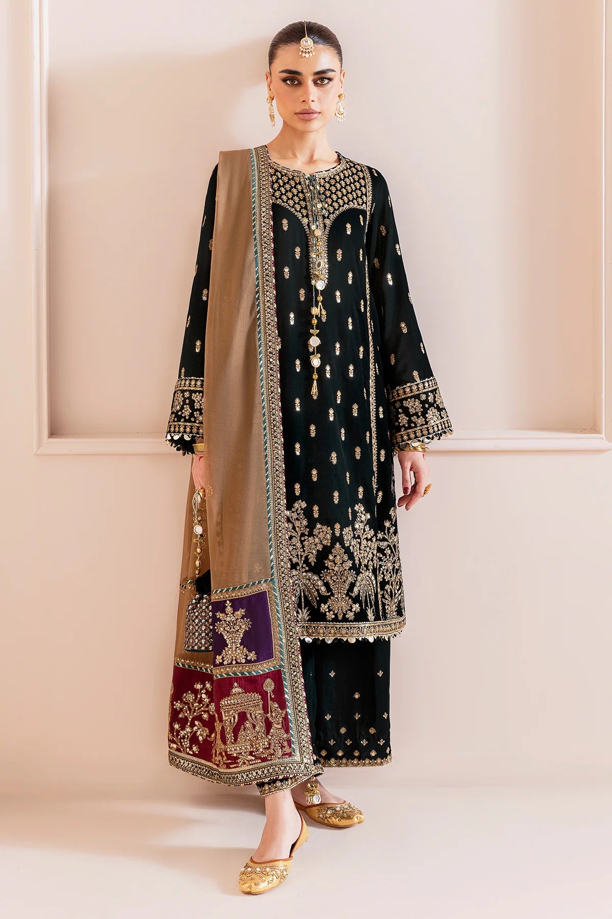 CVF-D-01 Jazmin Black Embroidered Velvet Formal Stitched Dress with Organza Dupatta for Wedding & Festive Events – Pakistanimoda