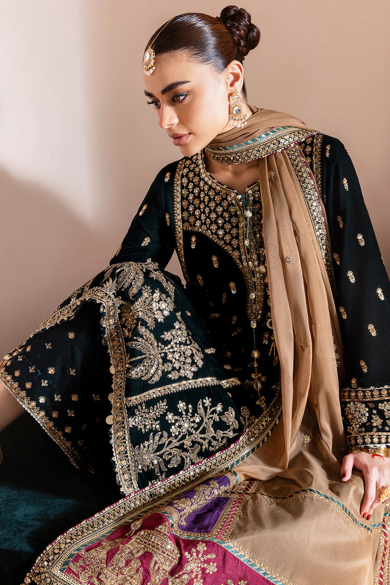 CVF-D-01 Jazmin Black Embroidered Velvet Formal Stitched Dress with Organza Dupatta for Wedding & Festive Events – Pakistanimoda
