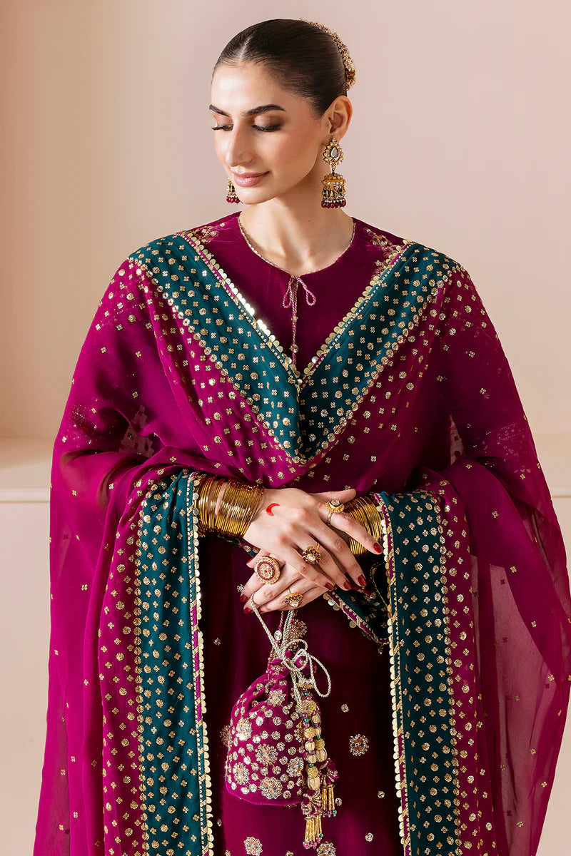 CVF-D-02 Jazmin Plum Velvet Luxury Embroidered 3-Piece Stitched Wedding Suit with Organza Dupatta – Pakistanimoda Exclusive