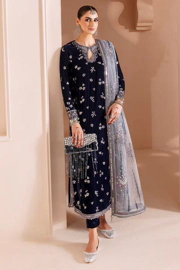 CVF-D-03 Jazmin Navy Blue Embroidered Velvet Formal Stitched Dress with Organza Dupatta for Wedding & Festive Events – Pakistanimoda