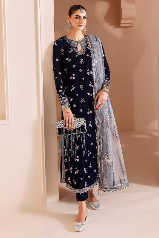 CVF-D-03 Jazmin Navy Blue Embroidered Velvet Formal Stitched Dress with Organza Dupatta for Wedding & Festive Events – Pakistanimoda