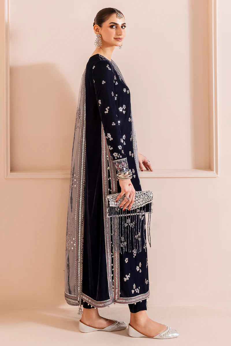 CVF-D-03 Jazmin Navy Blue Embroidered Velvet Formal Stitched Dress with Organza Dupatta for Wedding & Festive Events – Pakistanimoda