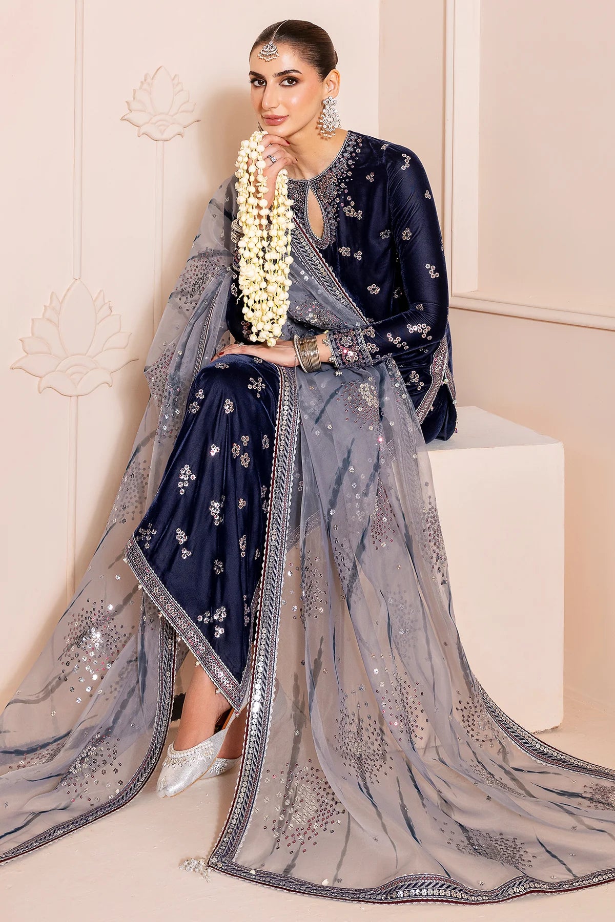 CVF-D-03 Jazmin Navy Blue Embroidered Velvet Formal Stitched Dress with Organza Dupatta for Wedding & Festive Events – Pakistanimoda