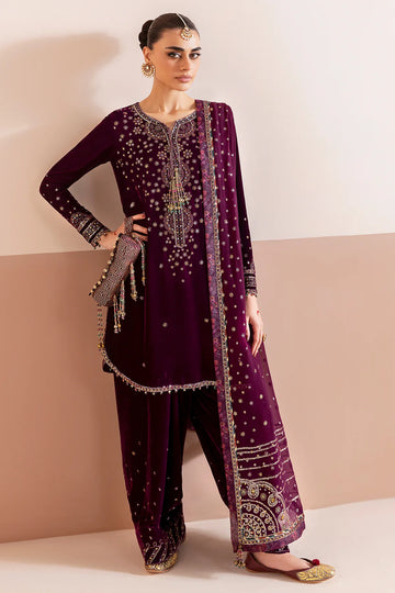 Jazmin CVF-D-05 Plum Velvet Embroidered 3pc Suit for Eid Parties & Winter Soirées – Pakistanimoda