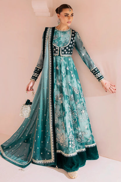 CVF-D-06 Jazmin Teal Velvet Embroidered Anarkali Formal Dress with Chiffon Dupatta – Festive Edit 2025 at Pakistanimoda.com