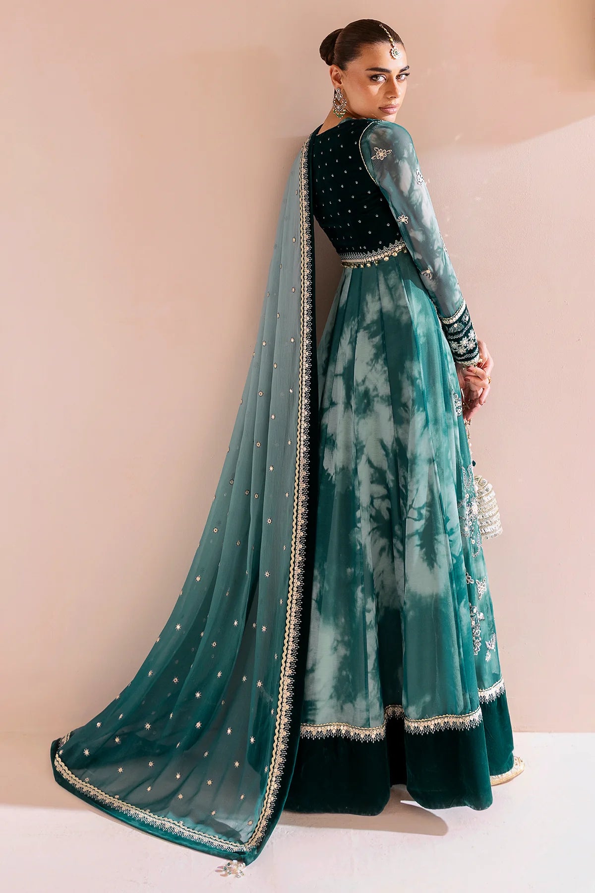 CVF-D-06 Jazmin Teal Velvet Embroidered Anarkali Formal Dress with Chiffon Dupatta – Festive Edit 2025 at Pakistanimoda.com