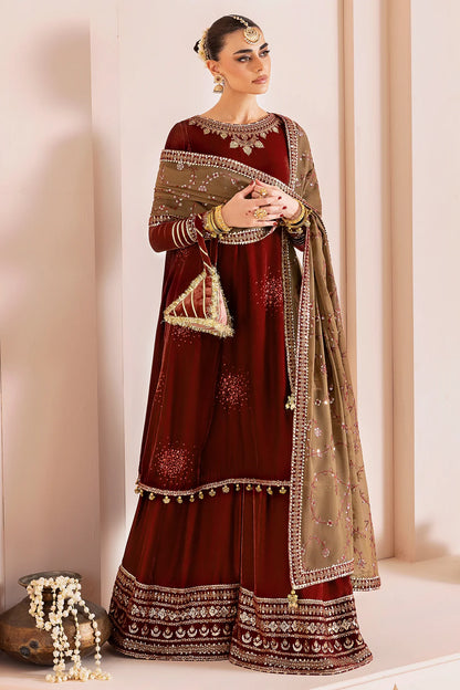 CVF-D-07 Jazmin Maroon Velvet Embroidered Formal Stitched Dress with Georgette Dupatta – Shop Online at Pakistanimoda.com