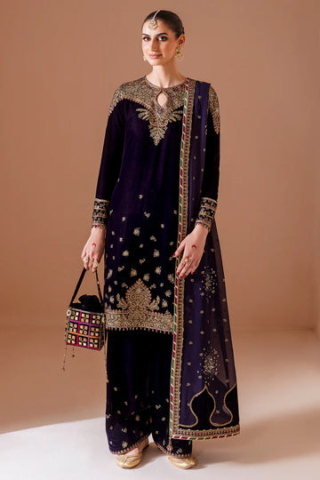 CVF-D-08 Jazmin Navy Blue Velvet Embroidered 3pc Formal Dress for Eid & Weddings – Pakistanimoda