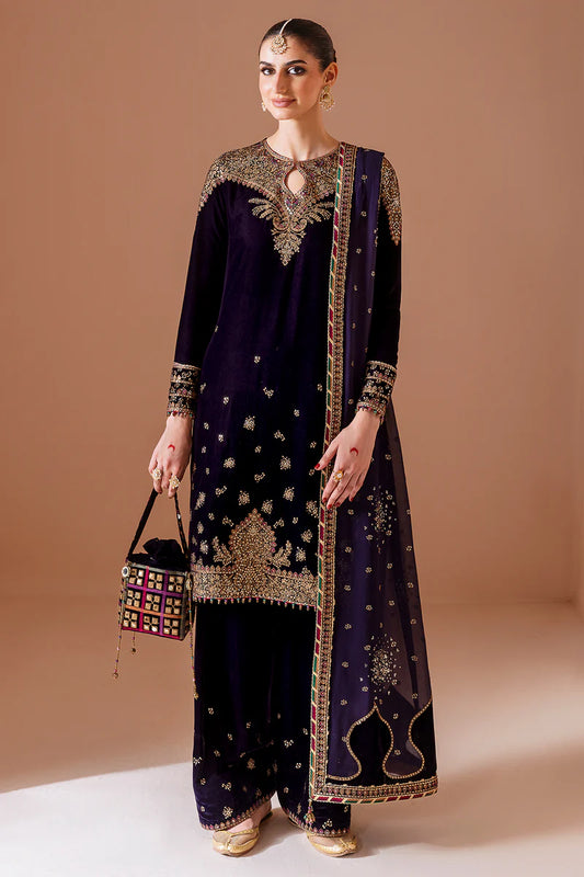 CVF-D-08 Jazmin Navy Blue Velvet Embroidered 3pc Formal Dress for Eid & Weddings – Pakistanimoda