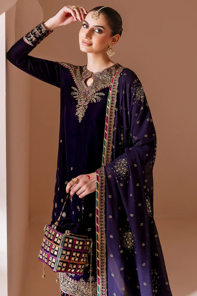 CVF-D-08 Jazmin Navy Blue Velvet Embroidered 3pc Formal Dress for Eid & Weddings – Pakistanimoda