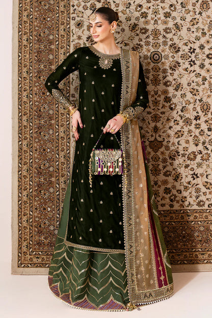 CVF-D-09 Jazmin Bottle Green Embroidered Velvet Stitched Formal Dress with Organza Dupatta – Shop at Pakistanimoda.com