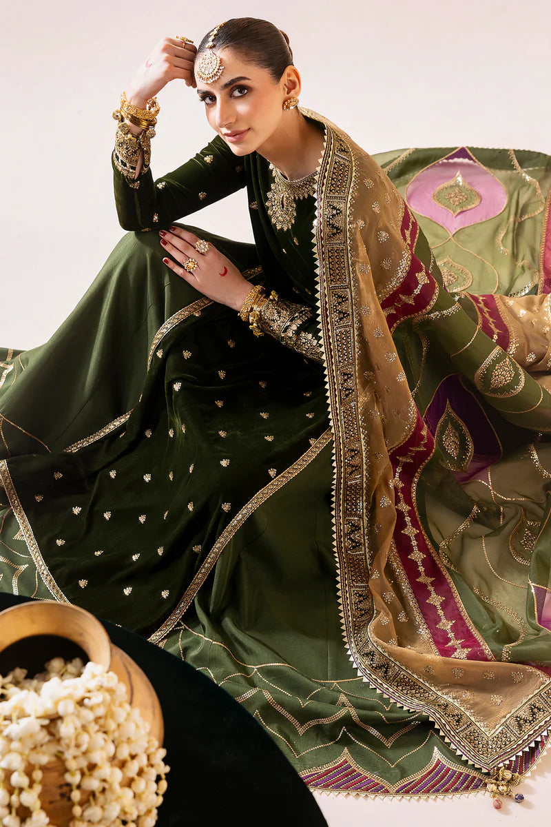 CVF-D-09 – Order Jazmin Bottle Green Velvet Stitched Formal Ensemble