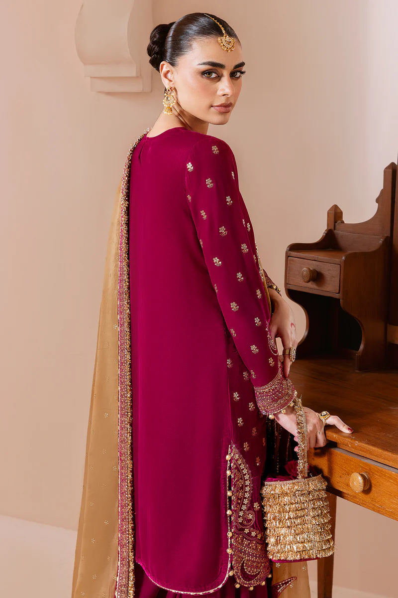 CVF-D-11 Jazmin Plum Embroidered Velvet Stitched Formal Dress with Organza Dupatta for Wedding & Party Events – Pakistanimoda