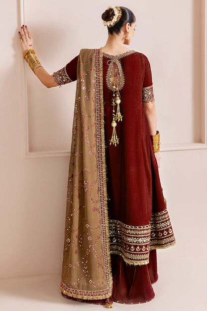 CVF-D-13 Jazmin Maroon Embroidered Velvet Formal Frock Stitched Dress with Georgette Dupatta for Party & Festive Events – Pakistanimoda