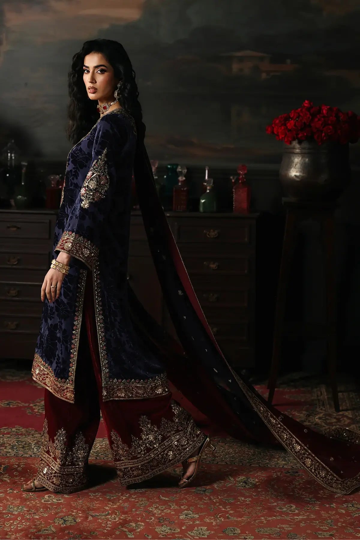 CVT5-11 Charizma Signora navy blue velvet stitched 3PC suit