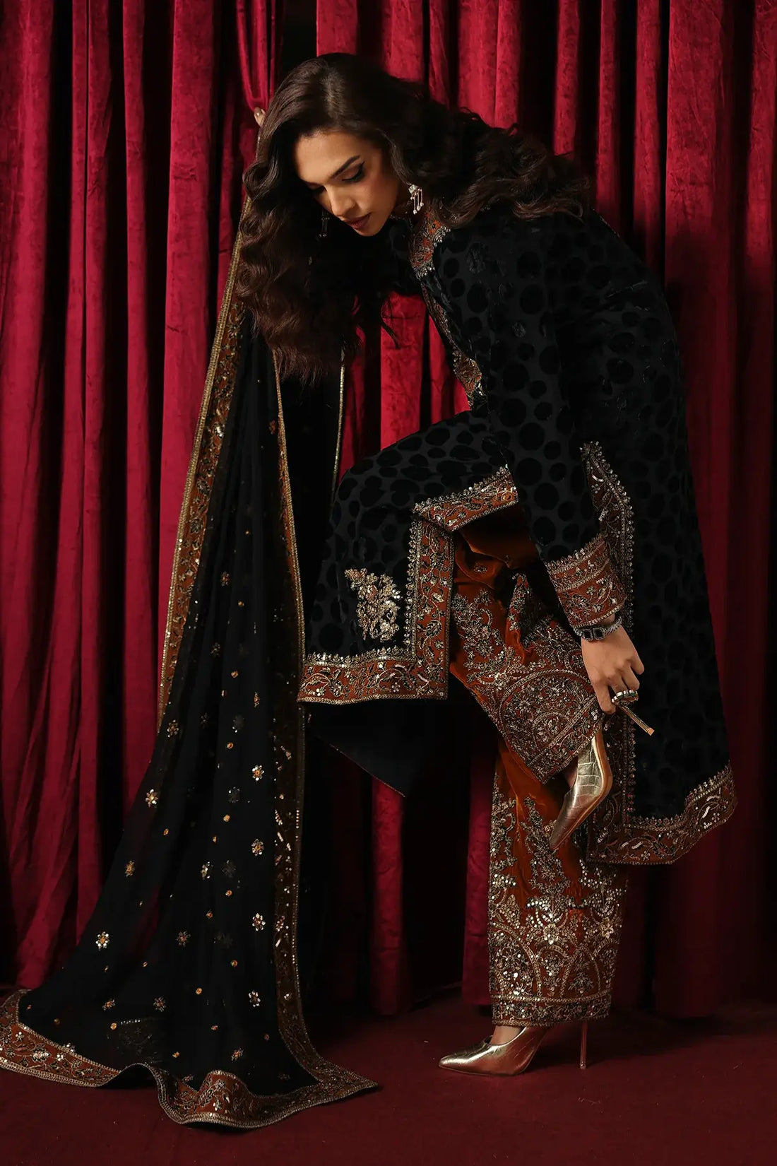 Charizma Signora black velvet signature winter wear stitched 3PC