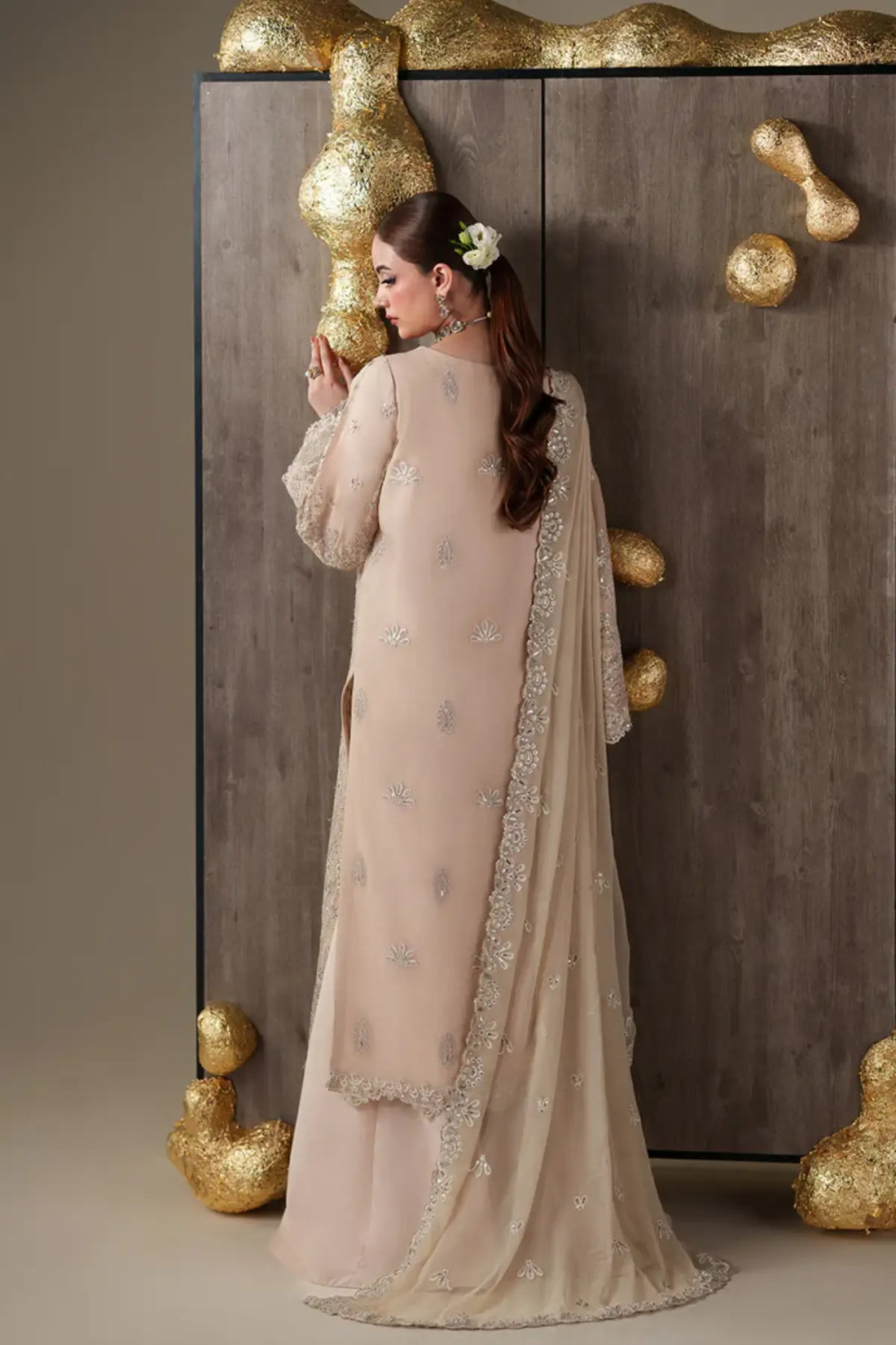 Camallie Emaan Adeel Nouvelle Luxury Chiffon Beige Embroidered Stitched 3PC Suit | Pakistanimoda
