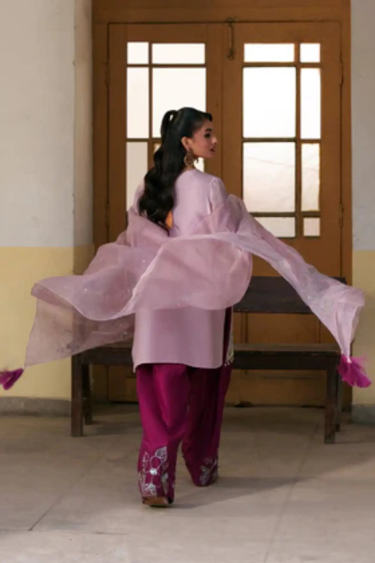 Camellia blush pink tussar silk stitched 3PC shalwar kameez with organza dupatta formal outfit Pakistanimoda