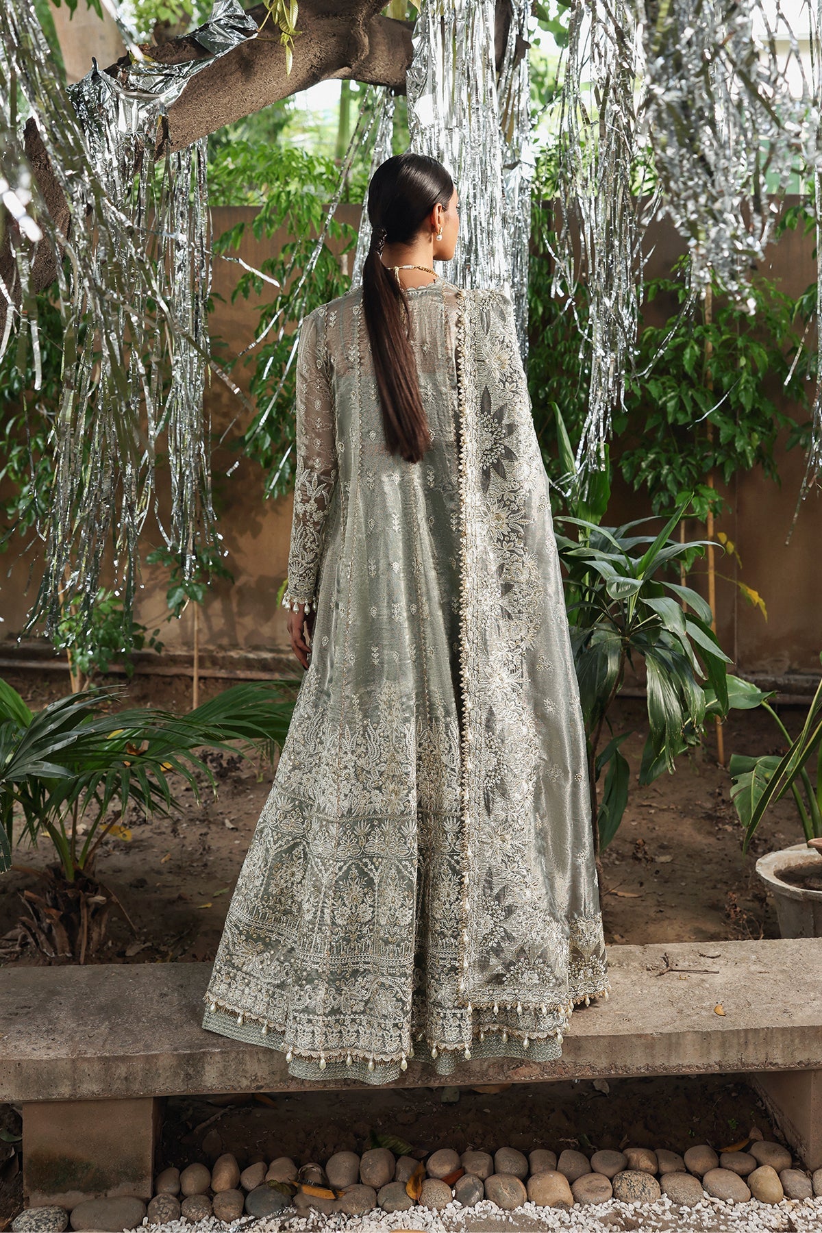 Candlenight – Afrozeh Dastangoi 2025 Dusty Grey Stitched Viscose Zari Dress with Raw Silk Lehenga and Net Dupatta – Pakistanimoda