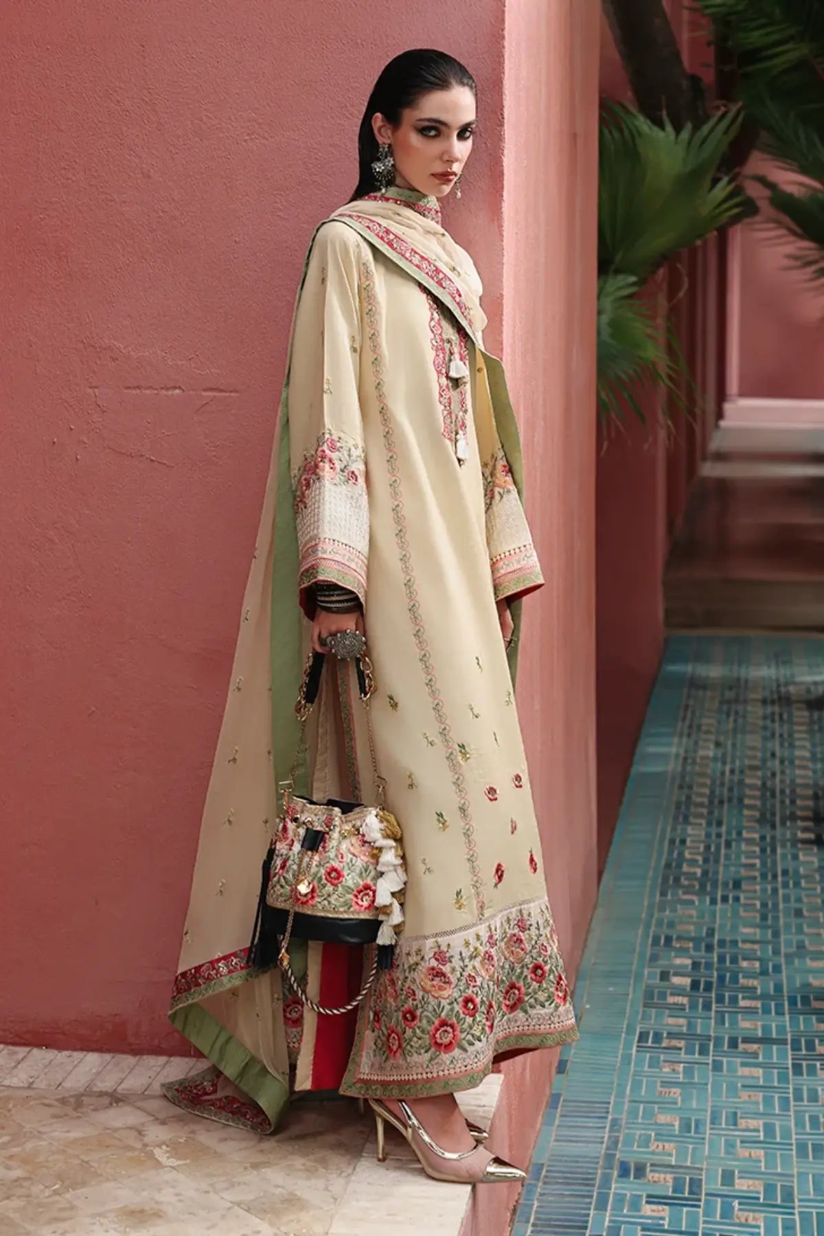 Cardinal Gem Nuvera off-white embroidered raw silk stitched 3PC suit with chiffon dupatta