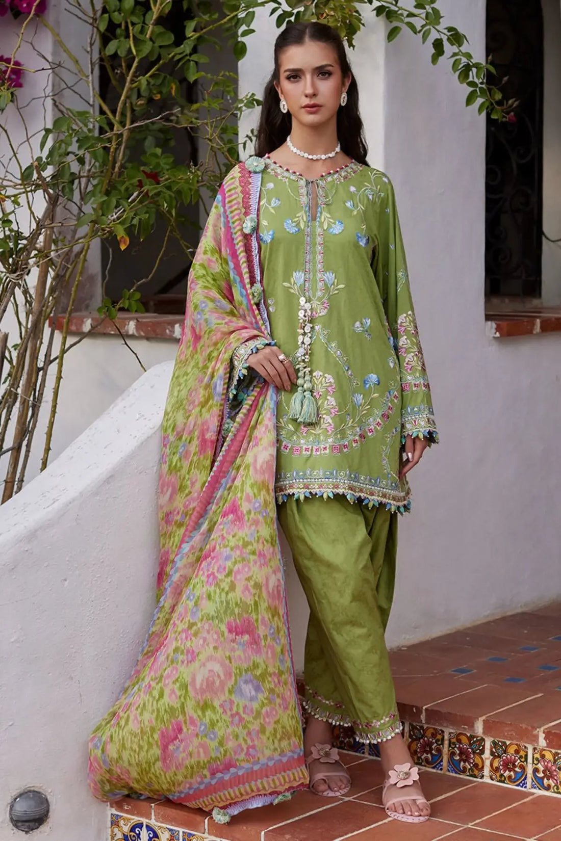 Farah Talib Aziz Carmen Kiwi stitched lawn suit with chiffon dupatta Pakistanimoda