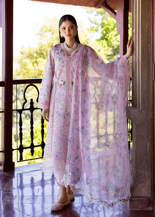Celestial Breeze 5-A-Pink Floral Lawn Suit with Embroidered Organza & Cotton Net Dupatta-Saira Shakira USA UK Canada