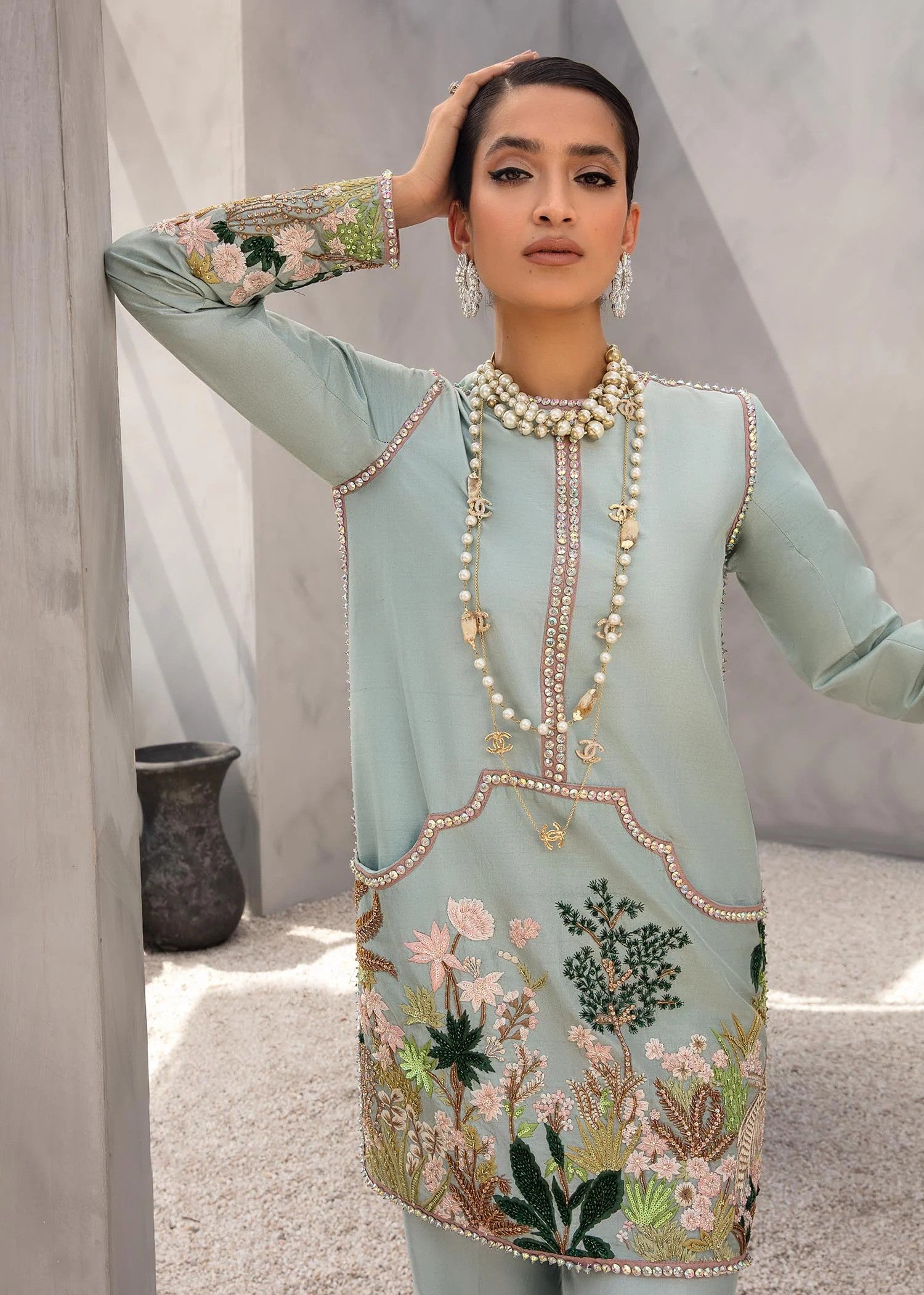 Celestial - Aqua Blue Silk Outfit