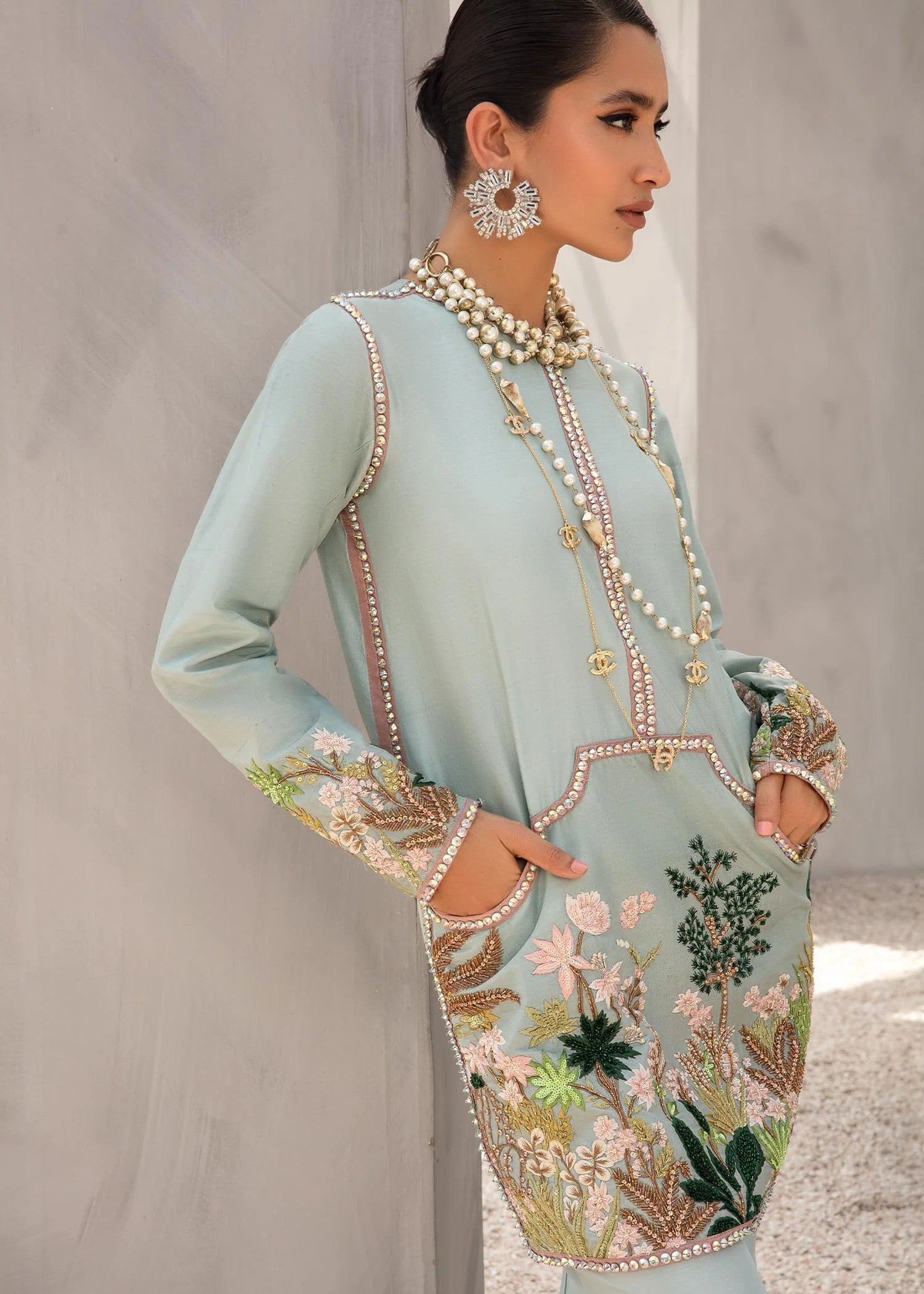 Celestial - Aqua Blue Silk Outfit