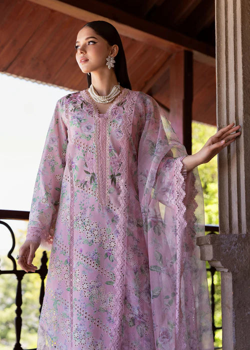 Celestial Breeze 5-A-Pink Floral Lawn Suit with Embroidered Organza & Cotton Net Dupatta-Saira Shakira USA UK Canada