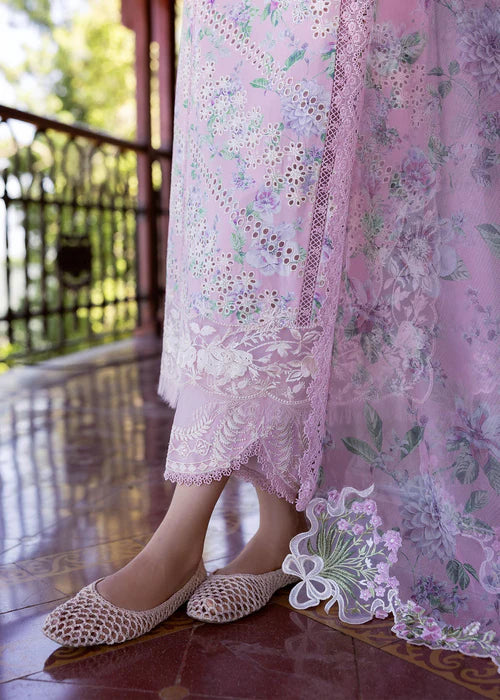 Celestial Breeze 5-A-Pink Floral Lawn Suit with Embroidered Organza & Cotton Net Dupatta-Saira Shakira USA UK Canada