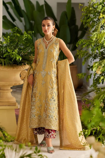 Celina Gold & Maroon Hand Embellished Lame Tissue Shirt with Cotton Silk Pants and Matching Embellished Dupatta