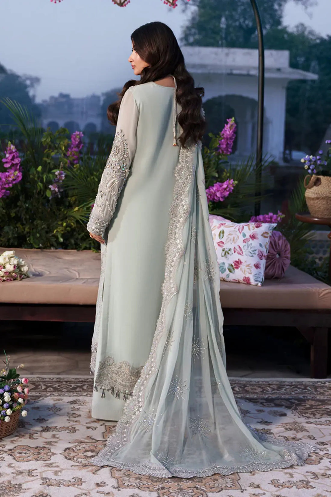 Chamak Imrozia Serene Sajal Bridal Vol 02 grey stitched formal dress embroidered organza Pakistanimoda.com