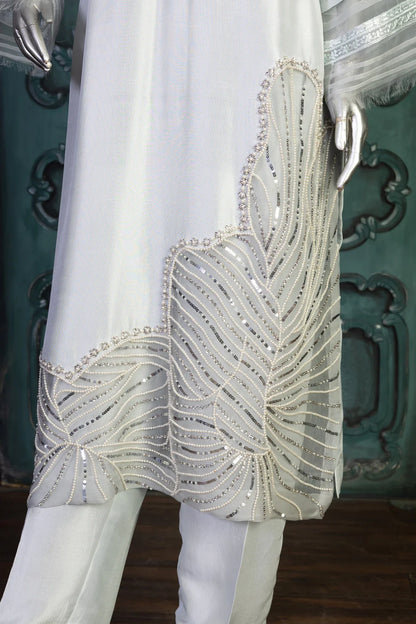 Chandani-Elegant Light Grey Embroidered Pakistani Formal Wear for Women