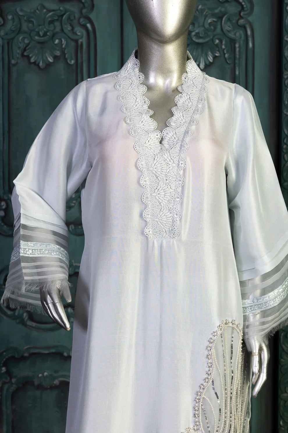 Chandani-Elegant Light Grey Embroidered Pakistani Formal Wear for Women