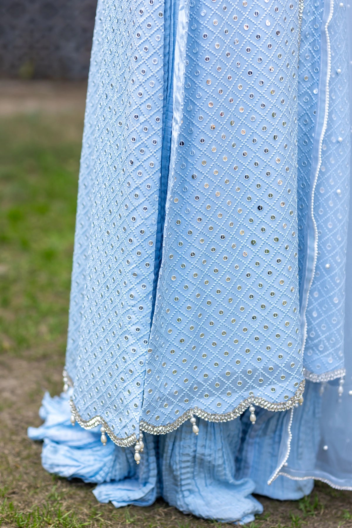 Chandani periwinkle blue chiffon sharara 3PC Eid Edit 2026 by MariamRaj