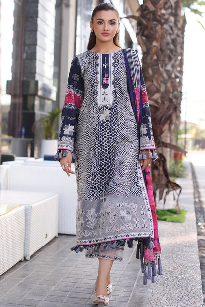 Charizma 3PC Stitched Lawn Suit CC5-26 – Navy & White Ready to Wear