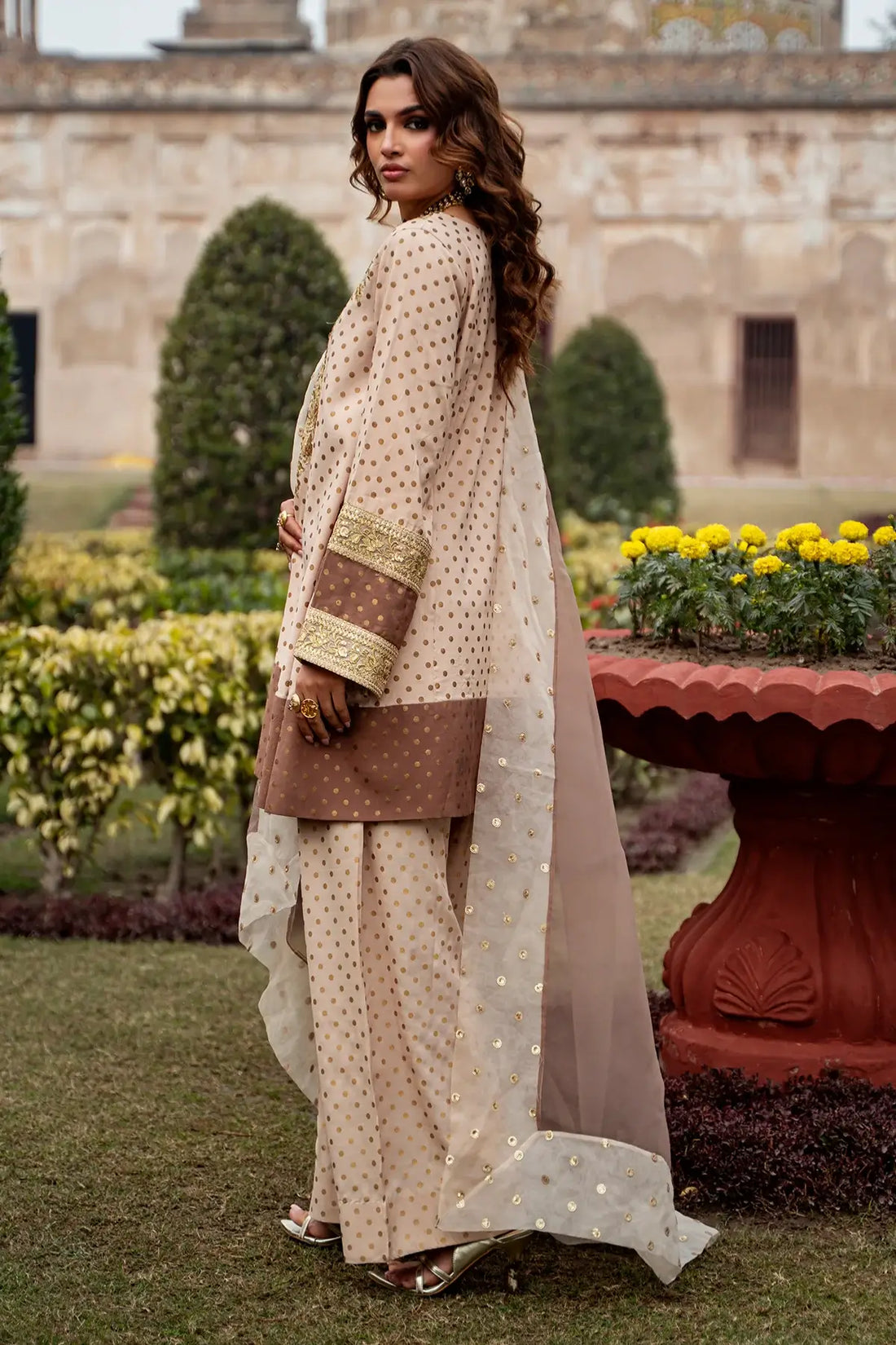 Charizma CMA-6-273 ivory silk embroidered 3PC shalwar kameez with organza dupatta
