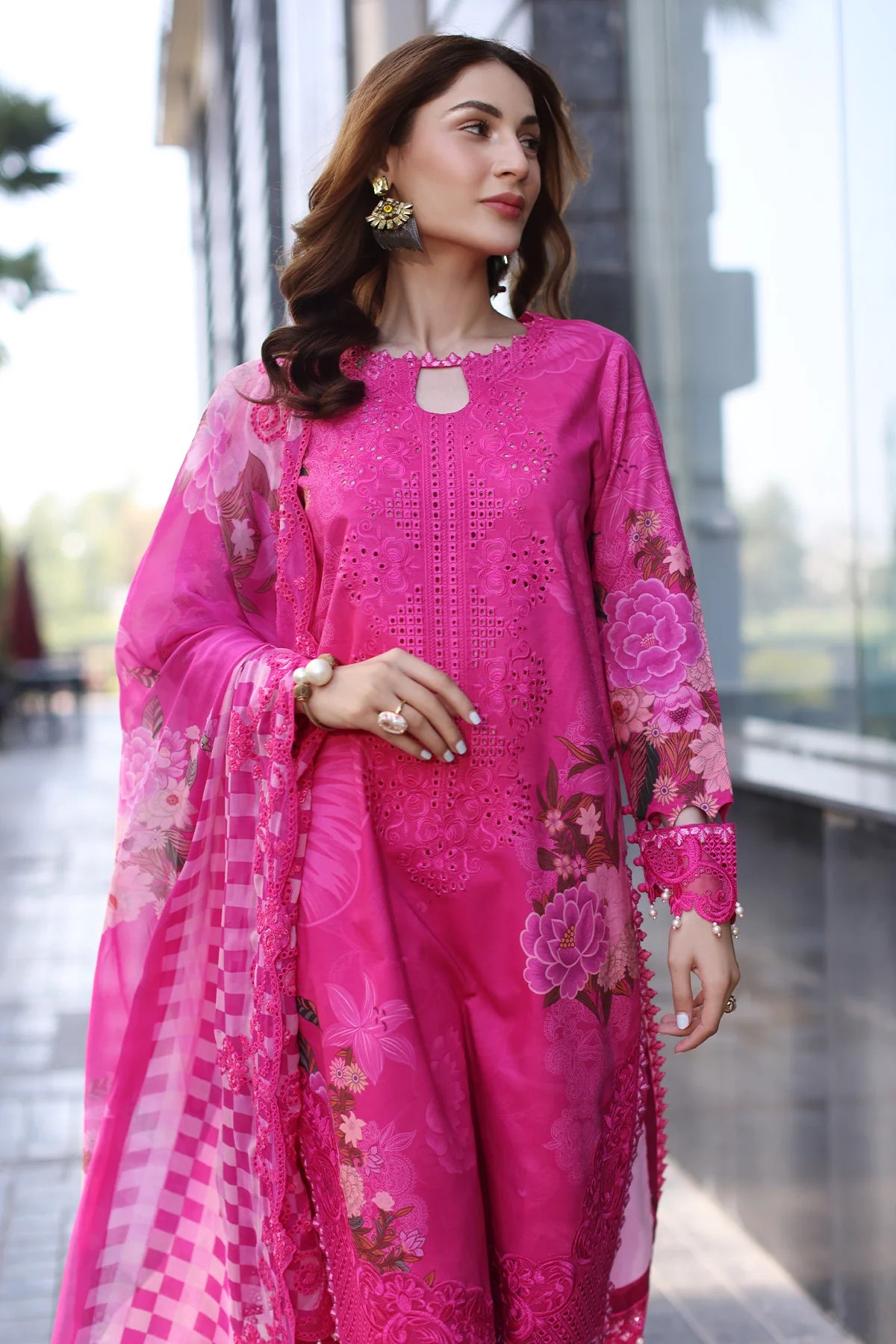 Charizma 3PC Stitched Lawn Suit CC5-24 – Pink Ready to Wear Embroidered Outfit