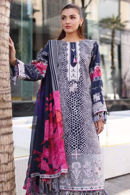 Charizma 3PC Stitched Lawn Suit CC5-26 – Navy & White Ready to Wear