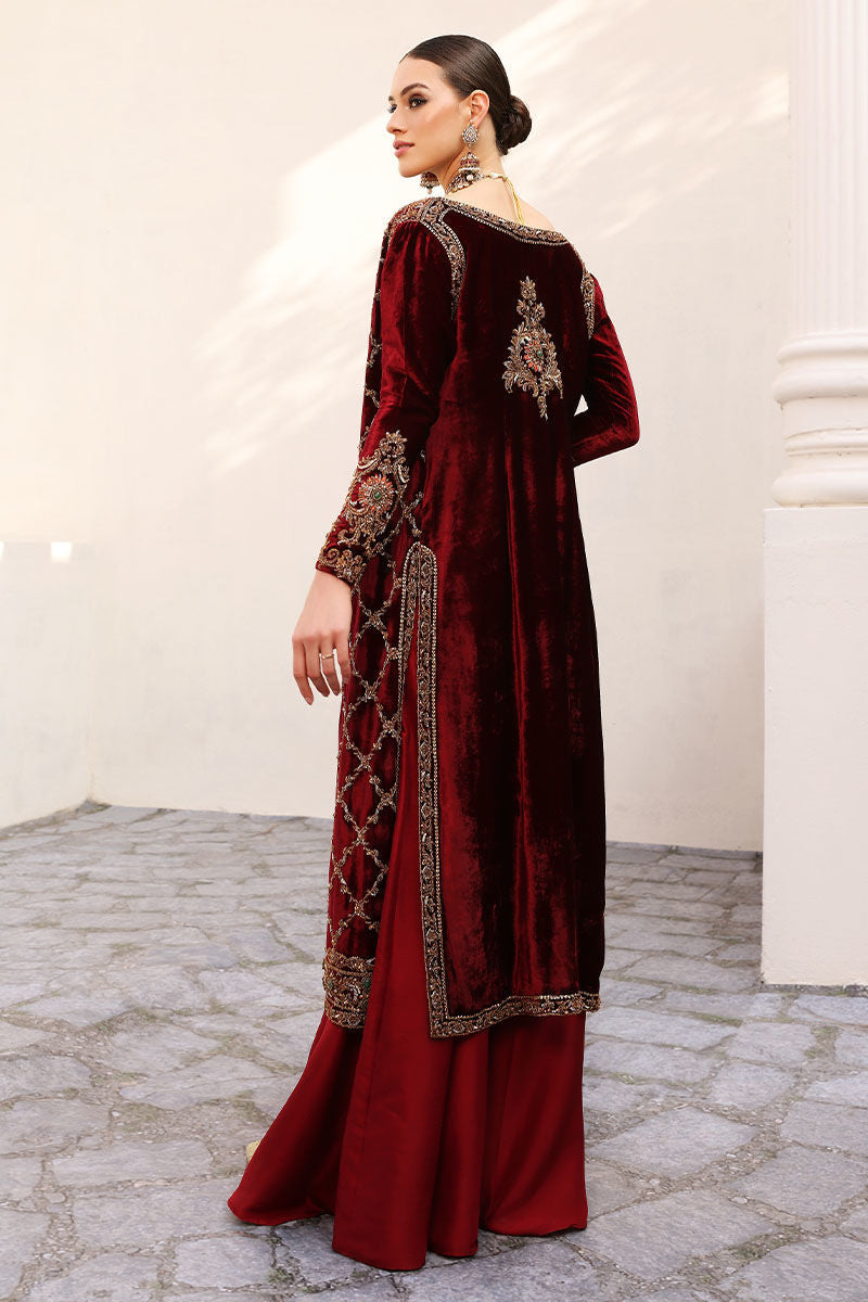 Cherry - Red Velvet Long Gown Pakistani Moda Cherry - Red Velvet Long Gown Pakistani Moda