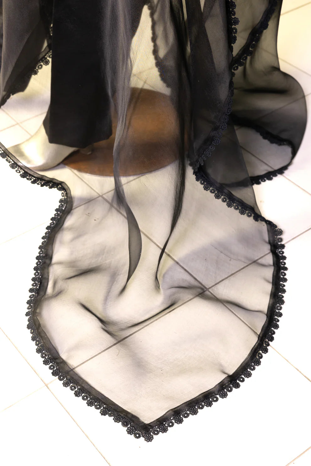 Chic Monochrome- Statement Black Korean Silk Suit for Festive Occasions